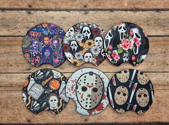 Horror Car Coaster Set of 2 | Michael Myers Car Coaster | Jason Vorhees Car Coaster | Halloween Coaster | Set of 2 coasters | Horror Coaster