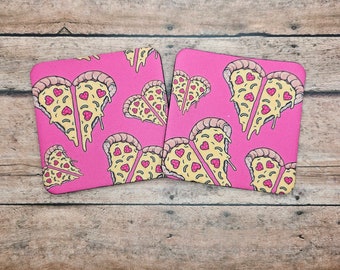 Pizza Love Coaster set | Pizza Coaster Set | Neoprene Coaster | Heart Pizza Coaster | Pink Coaster