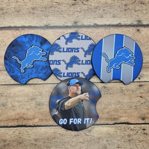 Detroit Lions Car Coaster Set | Handmade Washable | Dan Campbell (set of 2)