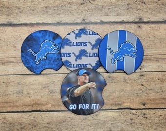 Detroit Lions Car Coaster Set | Handmade Washable | Dan Campbell (set of 2)