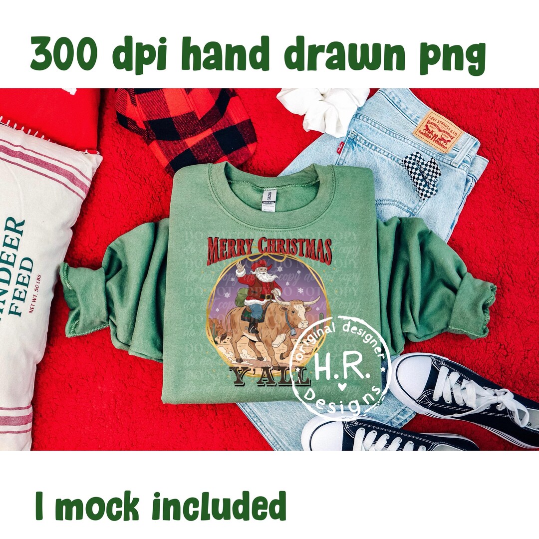 Santa Roping Drawing Rodeo Santa PNG - Western Christmas Sublimation Design (digital ...