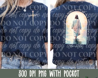 Jesus Walking on Water Pastel PNG | Digital Download | Inspirational Art with Cross | Matthew 5:14