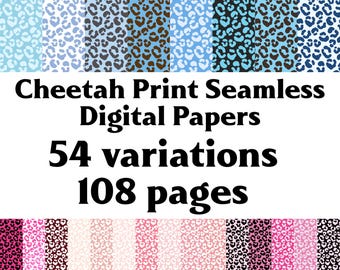 Cheetah Print Seamless Digital Paper Bundle – 54 Variations, 12x12 JPG (Digital Download)