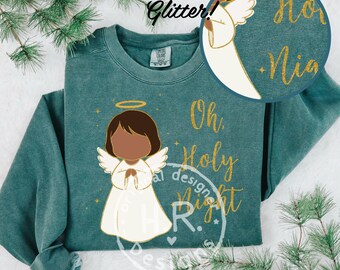 Oh Holy Night PNG, Christmas Angel Sublimation Design, Nativity Scene BRONZE angel, Religious Holiday Cut File, Jesus Birth Digital