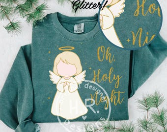 Oh Holy Night PNG, Christmas Angel Sublimation Design, Nativity Scene PORCELAIN angel, Religious Holiday Cut File, Jesus Birth Digital