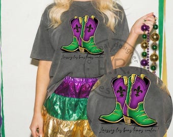Mardi Gras Cowgirl Boots PNG – Purple, Green & Gold Graphic (Digital Download)