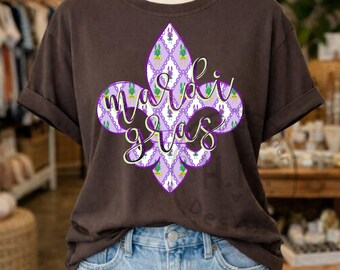 Mardi Gras Fleur De Lis PNG | Purple Green Gold Pattern | Louisiana Shirt Design | Sublimation PNG