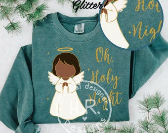 Oh Holy Night PNG, Christmas Angel Sublimation Design, Nativity Scene RICH MAHOGANY angel, Religious Holiday Cut File, Jesus Birth Digital