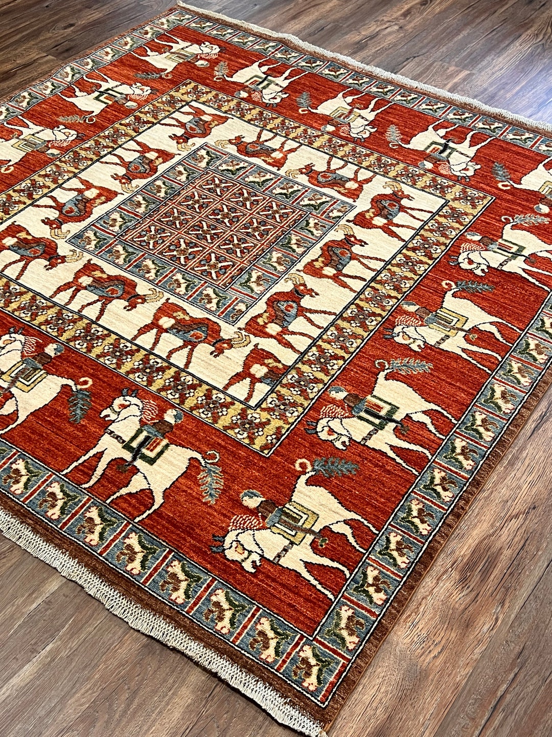 Handmade 6x6ft Persian Design Area Rug Multicolor Rug, Turkish Rug