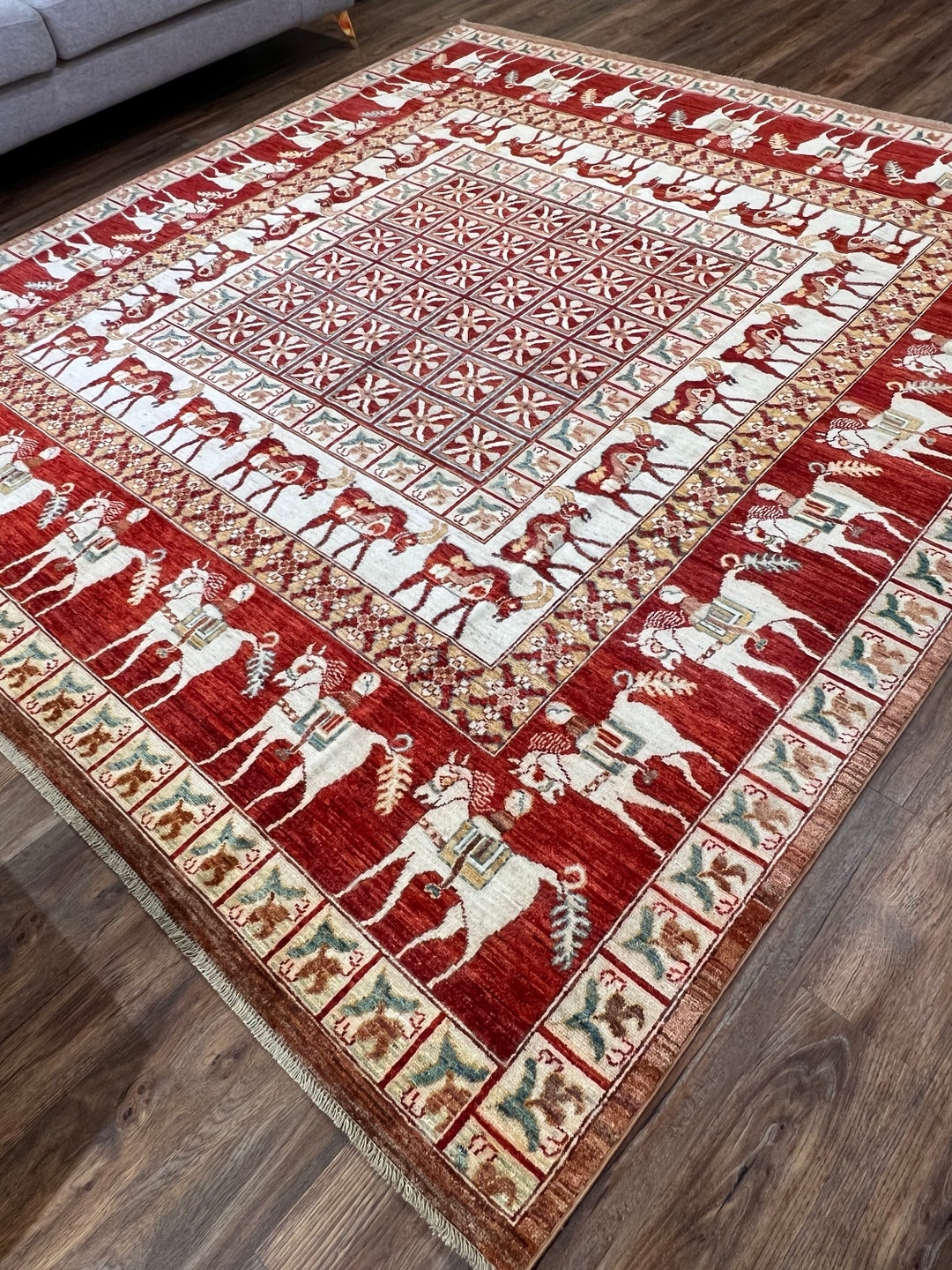Handmade 9x9 Ft Timori Area Rug Multicolor Rug, Turkish Rug, Wool Made Rugliving Room Rug
