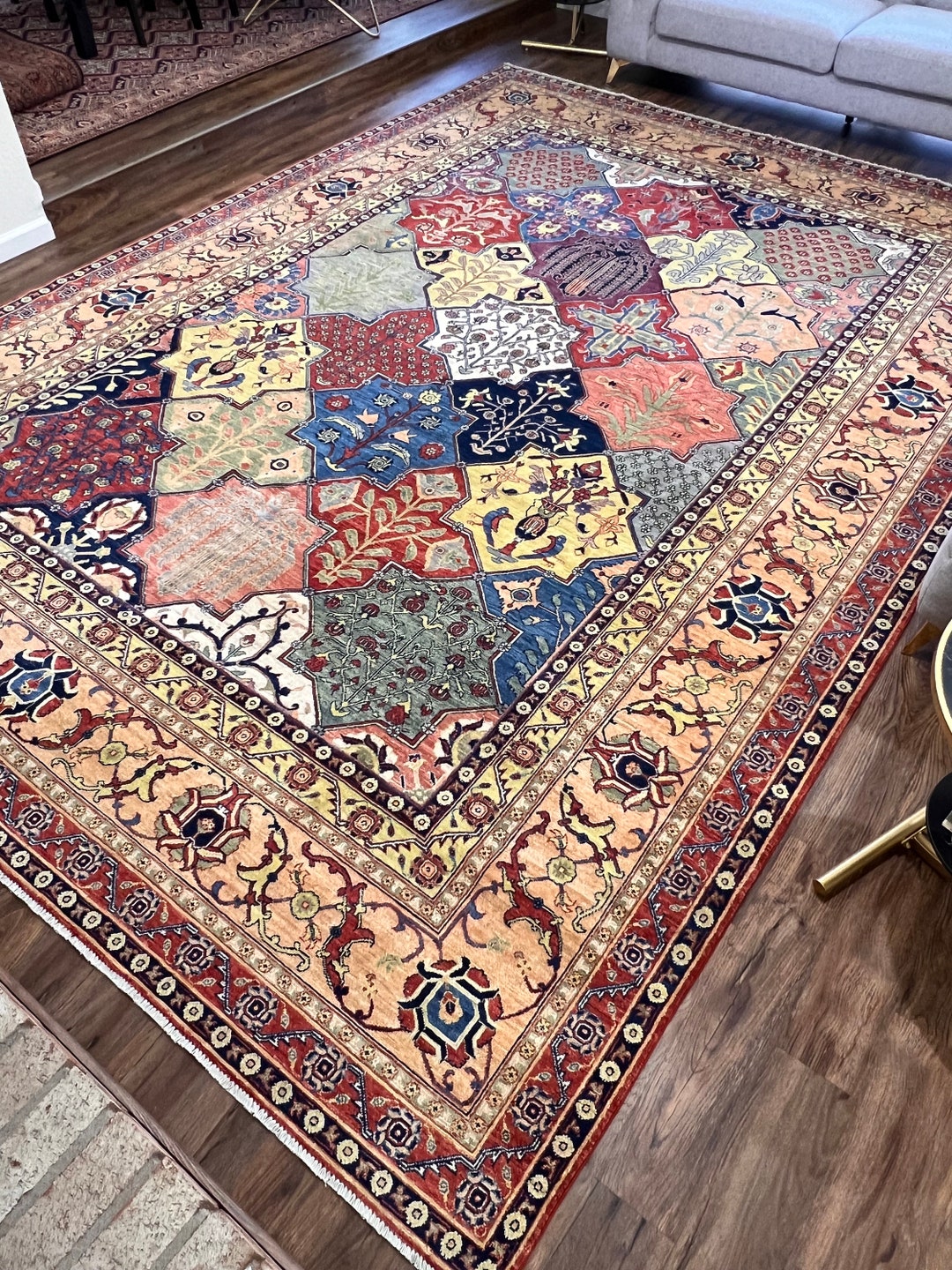 Handmade Afghan Wool Rug: 10x14 Ft. Multicolor Oriental Design - Etsy