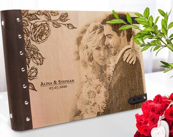 Hochzeit Fotoalbum personalisiert zum Selbstgestalten aus Holz - Album - Fotobuch - Hochzeitsbuch - Hochzeitsalbum - Gästebuch - mit Foto