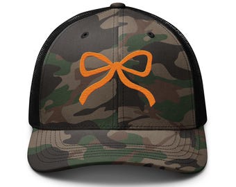 Camouflage Bow Trucker Embroidered Hat – Stylish and Outdoorsy Chic
