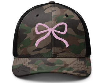 Camouflage Embroidered Bow Trucker Hat – Stylish and Outdoorsy Chic