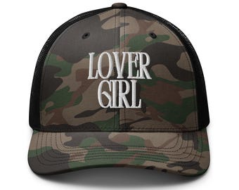Lover Girl Camo Trucker Embroidered Hat – Trendy, Bold, and Perfectly Edgy