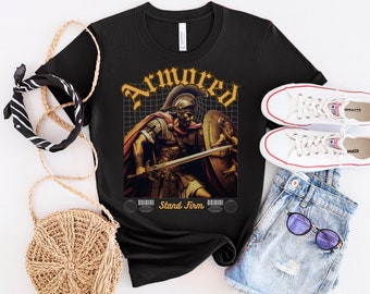 Camiseta Armadura de Dios Camiseta de Soldado Romano Antiguo Camiseta vieja escuela Camiseta gráfica vintage de los 90 Fuerza Coraje Resiliencia en las batallas