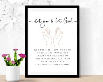Let Go and Let God Wall Art Romanos 8:28 Versículo bíblico en todas las cosas Decoración del hogar Regalo cristiano Casa Calentamiento Presente Póster enmarcado de madera