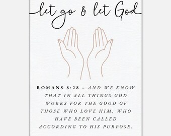 Romanos 8:28 Versículo bíblico Arte de la pared en todas las cosas tipografía decoración del hogar dejar ir y dejar que Dios regalo cristiano lienzo casa calentamiento presente