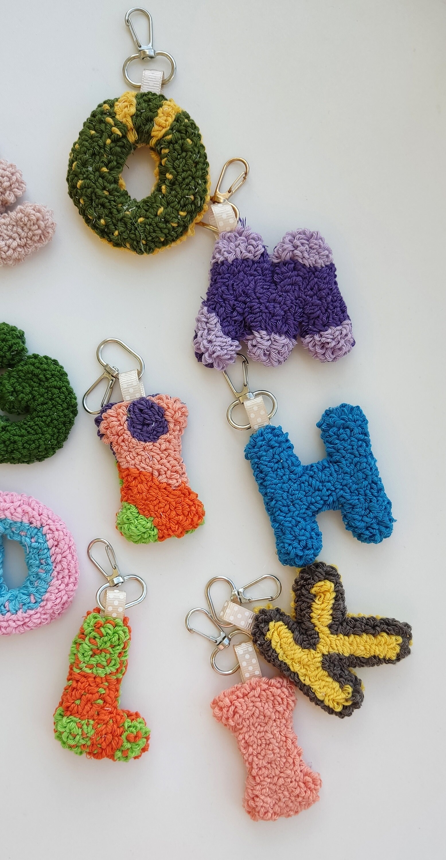 Doublesided Punch Needle Letter Keychain Tufted Keyring Etsy