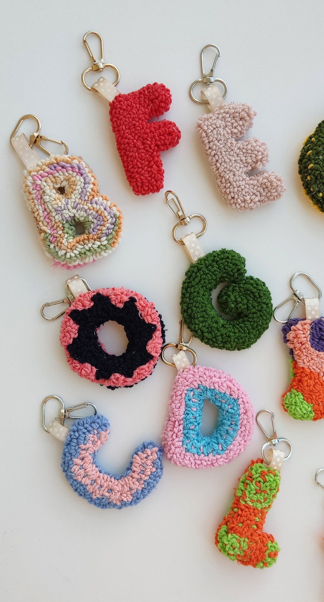 Doublesided Punch Needle Letter Keychain Tufted Keyring Etsy