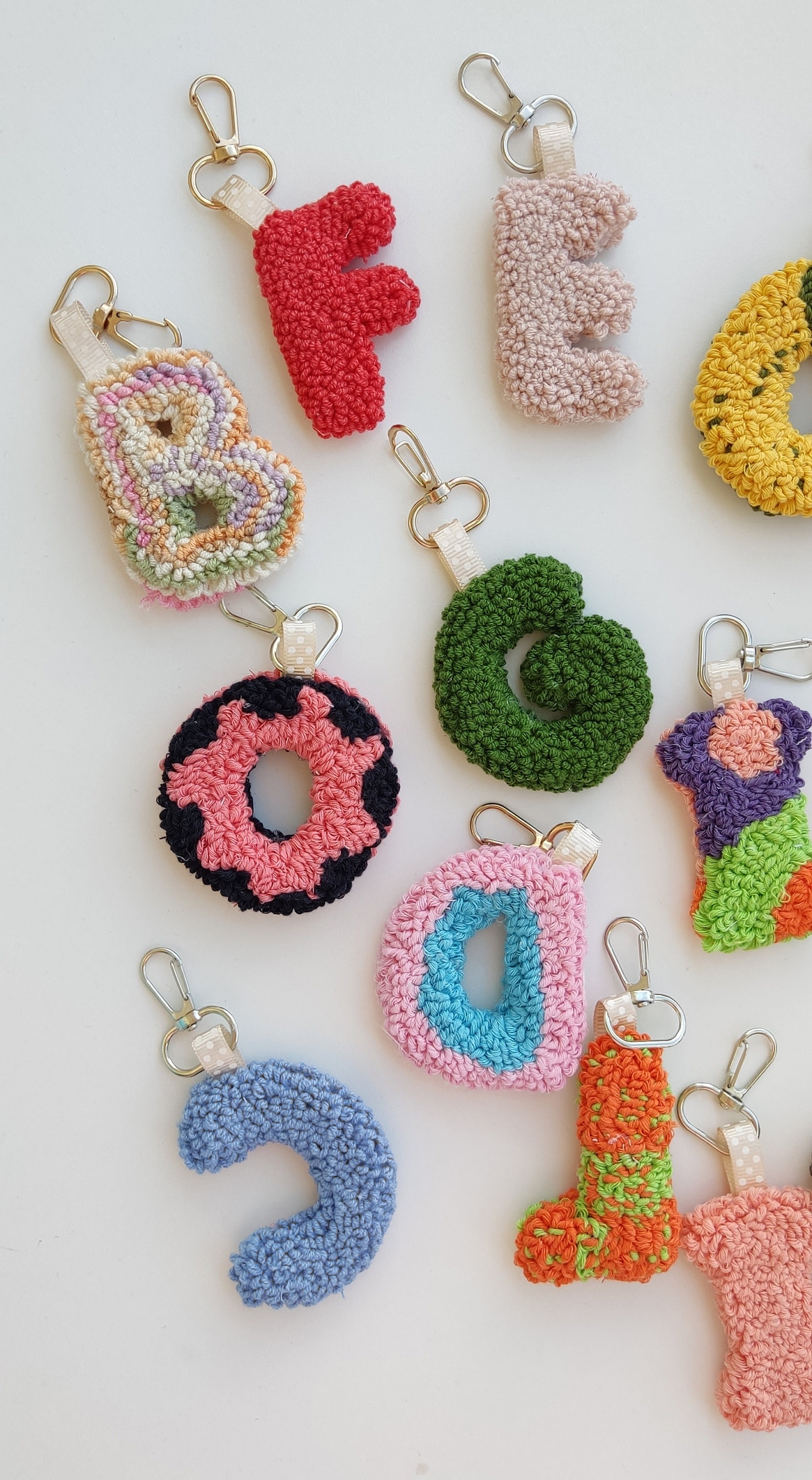 Doublesided Punch Needle Letter Keychain Tufted Keyring Etsy