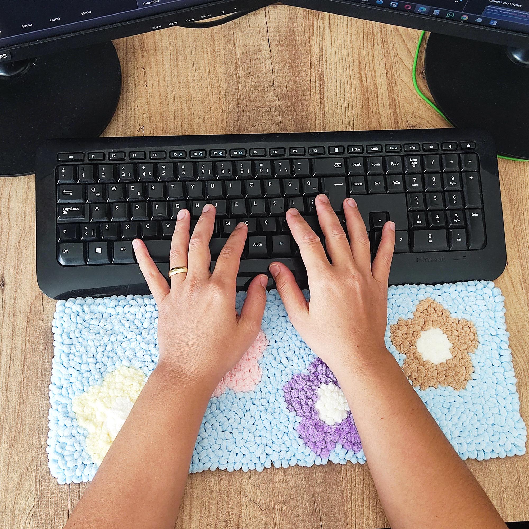 Tufted Velvet Keyboard Rug: Floral Desk Decor, Punch Needle Handmade - Etsy