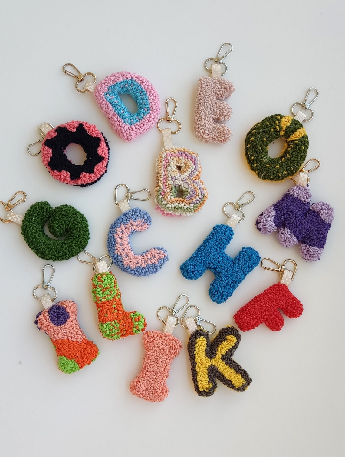 Doublesided Punch Needle Letter Keychain Tufted Keyring Etsy