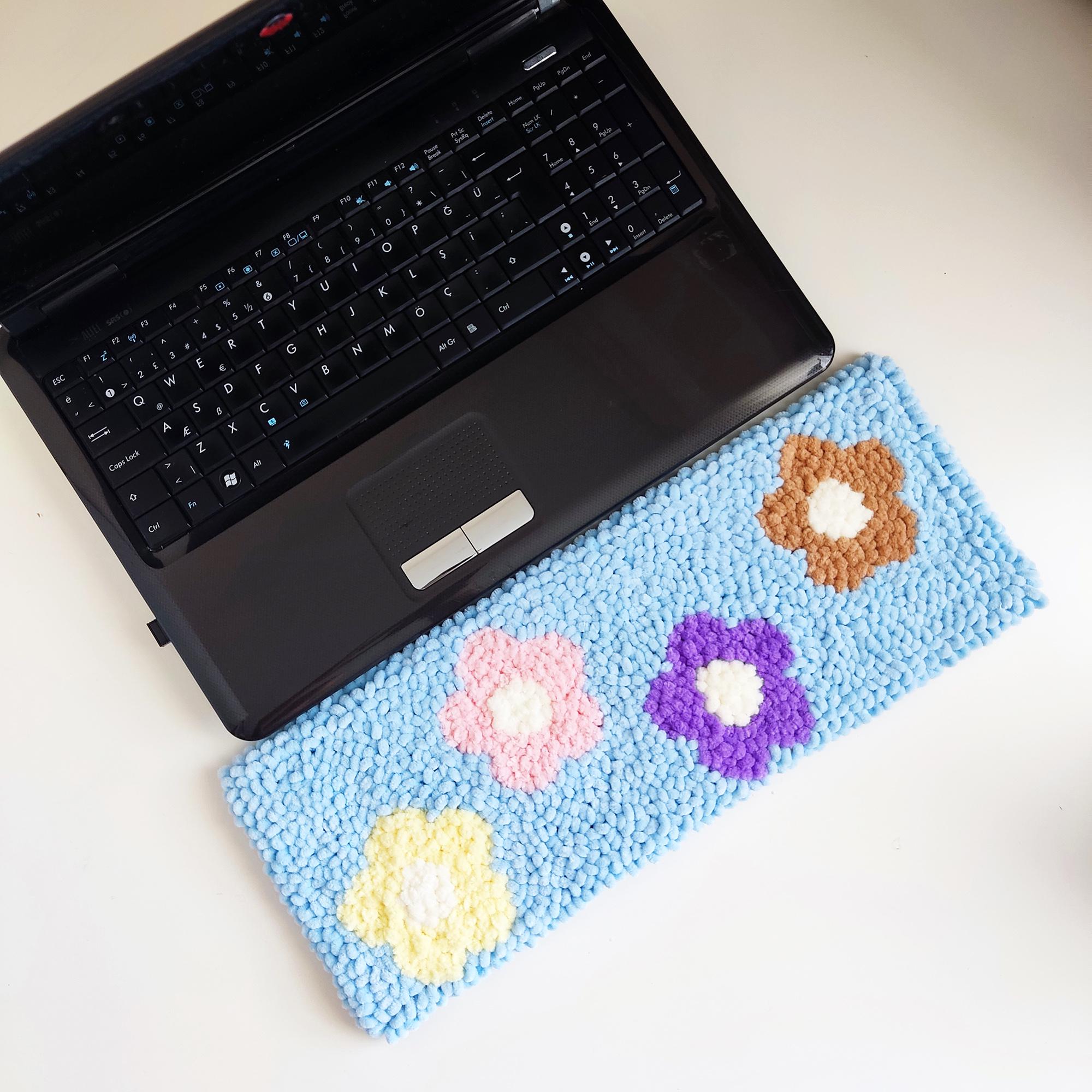 Tufted Velvet Keyboard Rug: Floral Desk Decor, Punch Needle Handmade - Etsy