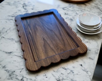 Scalloped Edge Serving Tray - solid Black Walnut - 14”x10.5”