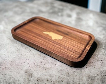 North Carolina State - Catch-All Tray - solid Black Walnut with Maple inlay - all wood, no stain