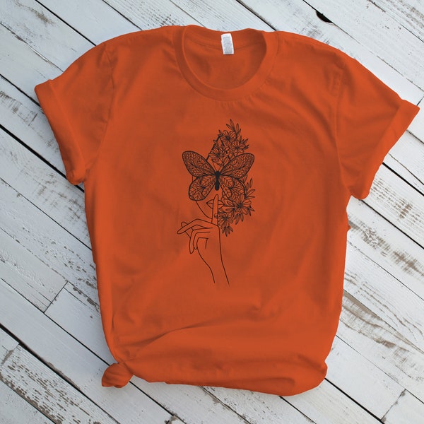 Assorted Colors T-shirts for Summer and Spring with Nature Motifs, Chic t-shirts with flower and nymph drawings, elegant flower desig