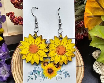 Laser Cut Hand Painted Earrings Sunflowers