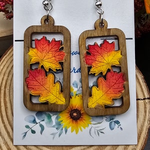 Laser Cut Hand Painted Earrings Autumn Leaves