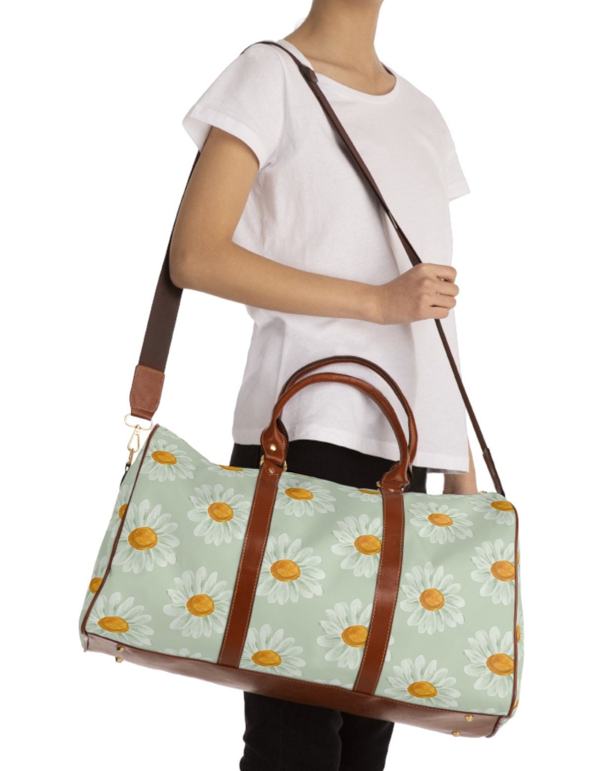 Floral Travel Bag With Leather Handles Shoulder Bag Etsy