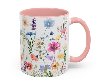 Wildflower Mug, Cottagecore Teacup, Vintage Botanical Teacup, Boho Wildflowers Cottagecore Coffee Cup, Pressed Flower Mug, Bridesmaid Mug