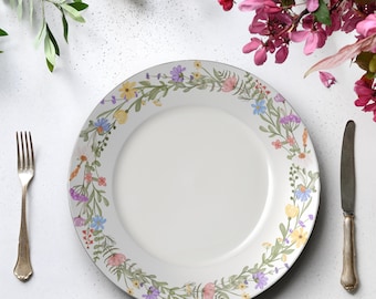 Dinnerware Plate Set, 10” Floral Dinnerware, Outdoor Plates, BBQ Plate Set, Polymer Dinnerware Set, Plastic Dinner Plates, Reusable Plates