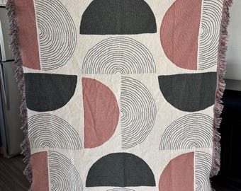 Geometric Woven Cotton Blanket, Mid-Century Modern Circles