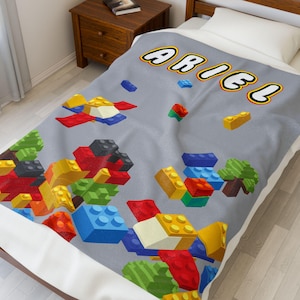 Building Blocks Blanket, Custom Name Toddler Blanket, Colorful Kids Personalized Baby Blanket