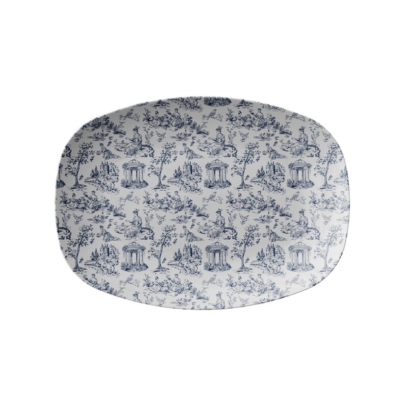 Chinoiserie Toile Plastic Platter, French Country Entertaining Dish, BPA-Free Lightweight Polymer Platter, Romantic Party Plate image 8