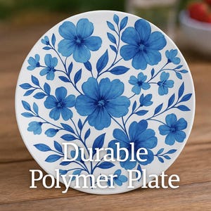 Blue Flower Plates, Plastic Dinnerware, Floral Plate Set, English Garden Plates, Tea Party Plates, Durable Polymer Plate, Outdoor Dinnerware
