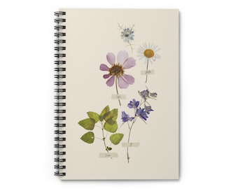 Pressed Wildflower Notebook, Spiral Bound Notebook, Flower Notebook, Cottagecore Notebook, Floral Journal, Girly Notebook, Spiral Sketchbook