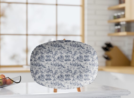 Chinoiserie Toile Plastic Platter, French Country Entertaining Dish, BPA-Free Lightweight Polymer Platter, Romantic Party Plate