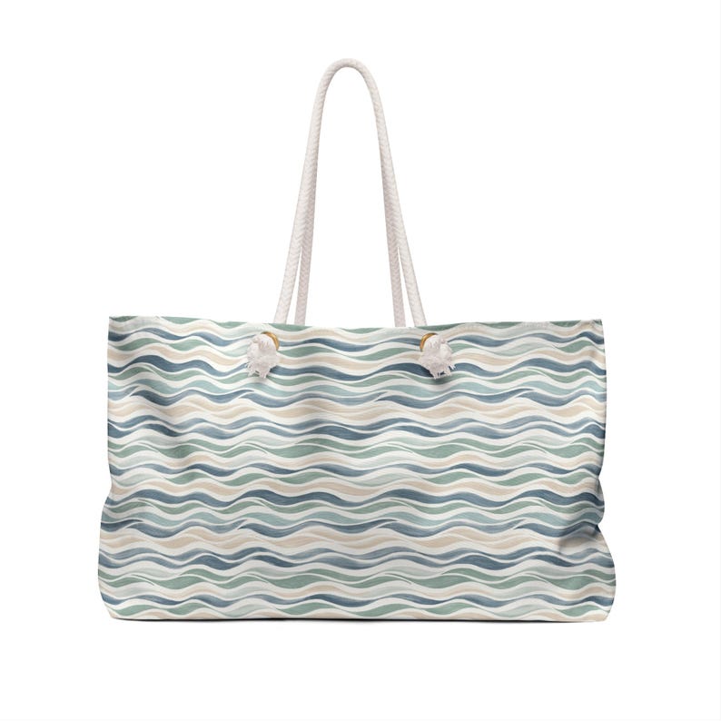 Large Beach Tote Bag, Coastal Summer Tote, Oversized Pool Bag, Nautical Wave Tote, Weekender Beach Vacation Bag, Ocean Inspired Carryall image 4