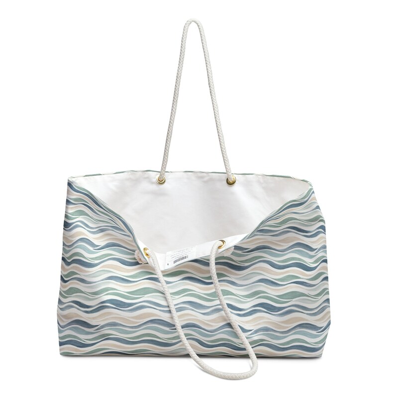 Large Beach Tote Bag, Coastal Summer Tote, Oversized Pool Bag, Nautical Wave Tote, Weekender Beach Vacation Bag, Ocean Inspired Carryall image 5