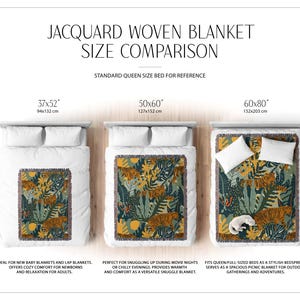 Tiger Woven Cotton Throw Blanket, Jungle Tapestry with Fringe image 3