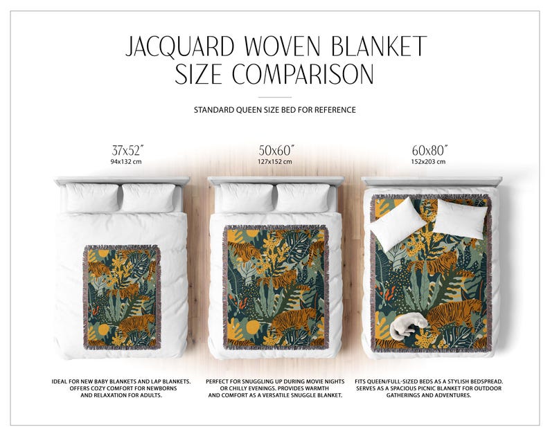Tiger Woven Cotton Throw Blanket, Jungle Tapestry with Fringe image 3