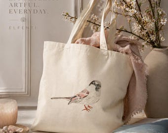 Sparrow Canvas Tote Bag, Bird Tote Bag, Minimalist Cotton Tote, Neutral Everyday Tote, Nature Lover Gift, Reusable Eco Bag