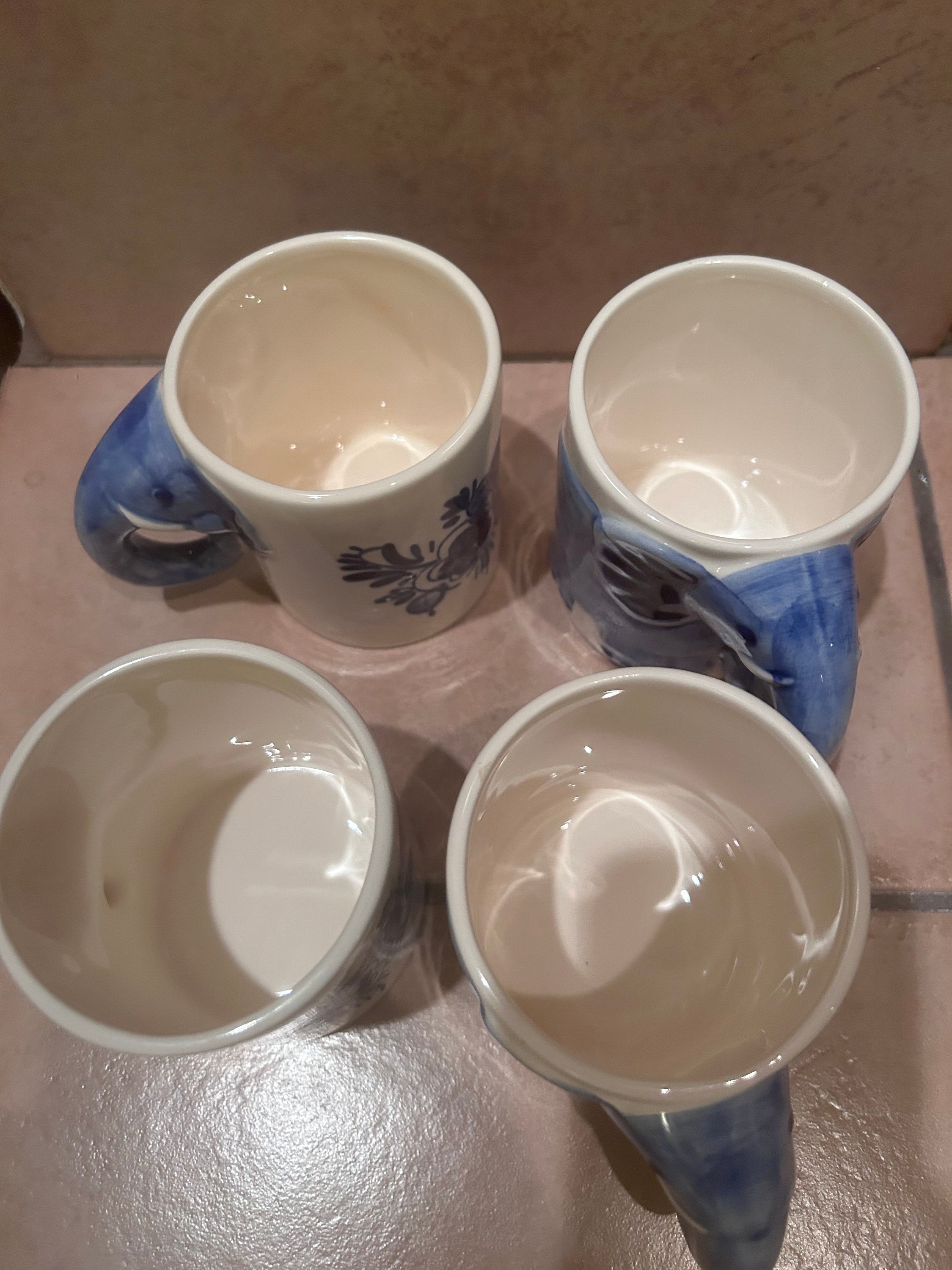 Delft Blue Vintage Elephant Mugs, Hand Painted With Trunk Handle Set of ...