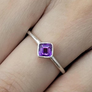Tiny Amethyst Stacking Ring-925 Sterling Silver Ring-Purple Birthstone Ring-Skinny Stackable Ring-4mm Amethyst Ring-Minimalist Amethyst Gift
