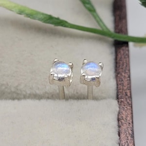 Rainbow Moonstone Earrings-Tiny Moonstone Stud Earrings-925 Silver Moonstone Earrings-June Birthstone Gift-Minimalist Dainty Post Earrings